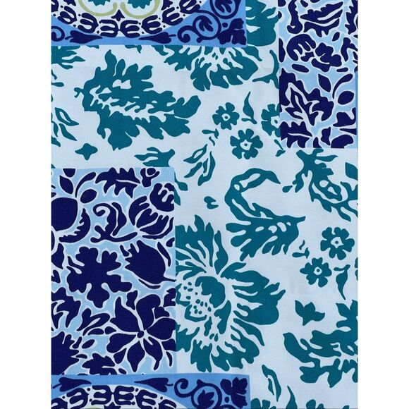 Outdoor Blue & White Floral Block Print Umbrella Tablecloth W Zip Opening 82x60 - Picture 5 of 13